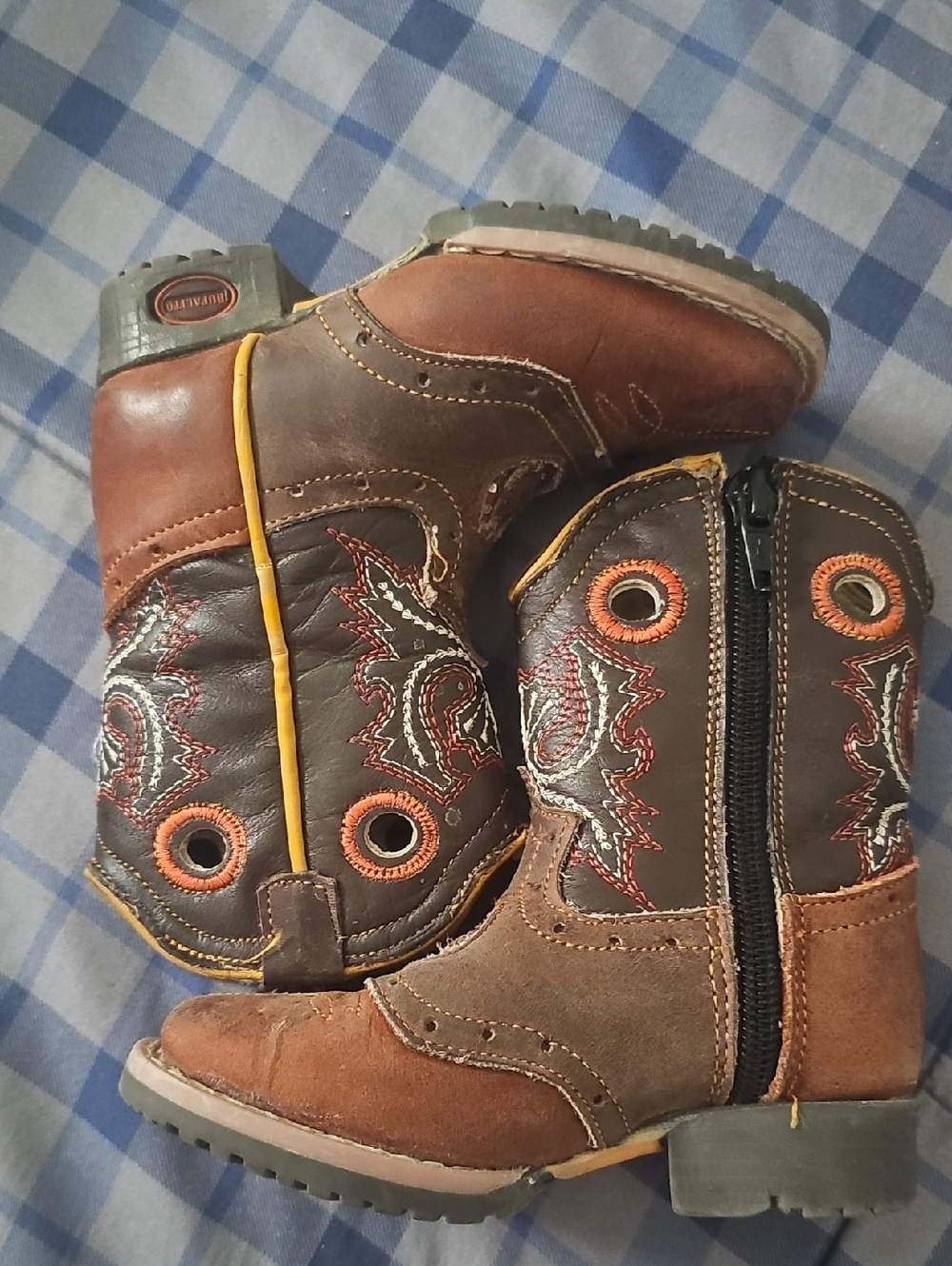 Toddlers Brown and Dark Brown Western Zip Boots